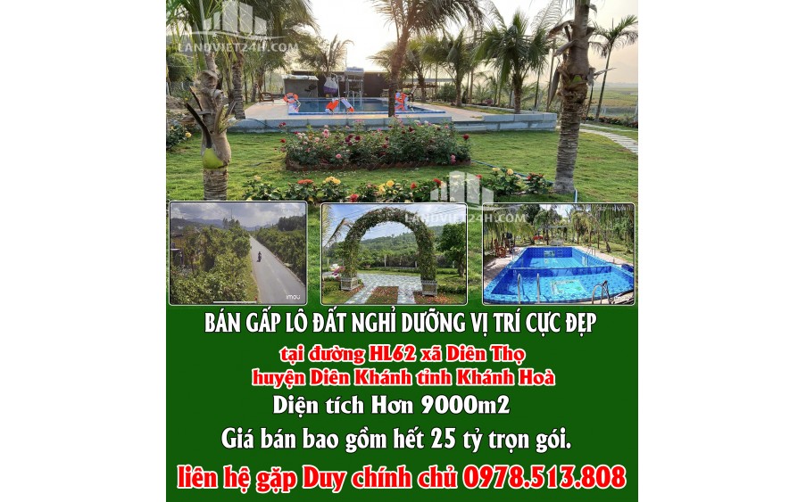 BÁN GẤP LÔ ĐẤT NGHỈ DƯỠNG HƠN 9000M2 VỊ TRÍ CỰC ĐẸP THUỘC H.DIÊN KHÁNH, KHÁNH HÒA.